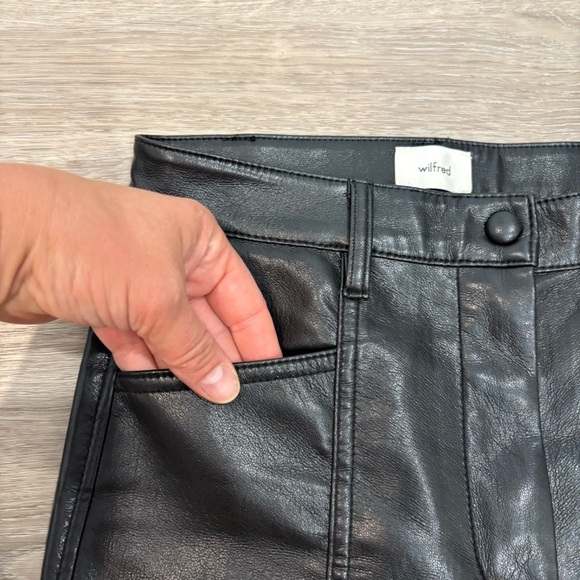 Wilfred Rebel Pants Straight Slim Mid Rise Black Leather Pants sz 0 - Picture 11 of 13